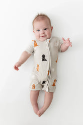 Zippered Shortall Romper in Fluffy Dog