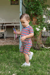 Short Sleeve Pajamas in Patriotic Gingham