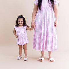 Bubble Romper in Gingham Thistle