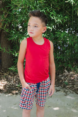 Drawstring Short in Patriotic Gingham