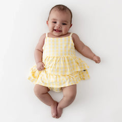Spaghetti Strap Ruffle Romper in Gingham Chamomile