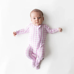 Zippered Footie in Gingham Thistle