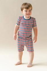 Short Sleeve Pajamas in Patriotic Gingham