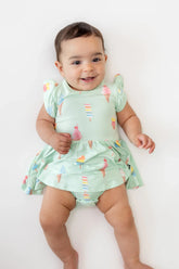 Twirl Bodysuit Dress in Mint Ice Cream