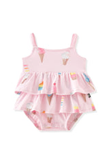 Spaghetti Strap Ruffle Romper in Sakura Ice Cream