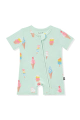 Zipper Shortall Romper in Mint Ice Cream