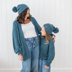 Chunky Knit Adult Pom Beanie in Atlantic