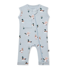 Zippered Sleeveless Romper in Mallard Duck