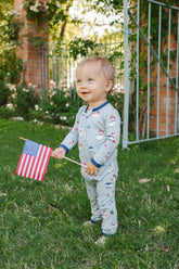 Zippered Romper in Patriotic Goose