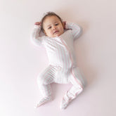 Zippered Footie in Small Sakura Stripe