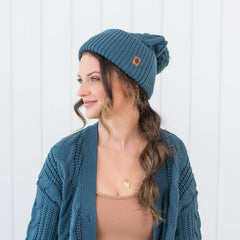 Cable Knit Adult Pom Beanie in Atlantic