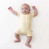 Zipper Shortall Romper in Gingham Chamomile