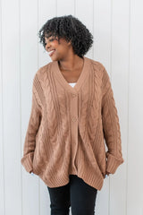 Cable Knit Adult Cardigan in Latte