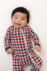 Zippered Romper in Patriotic Gingham