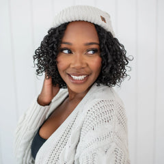 Cable Knit Adult Pom Beanie in Oat