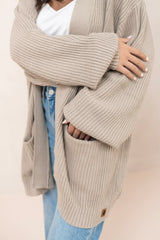 Chunky Knit Women's Oversized Cardigan in Almond