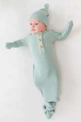 Ribbed Knotted Gown with Hat Set in Sage