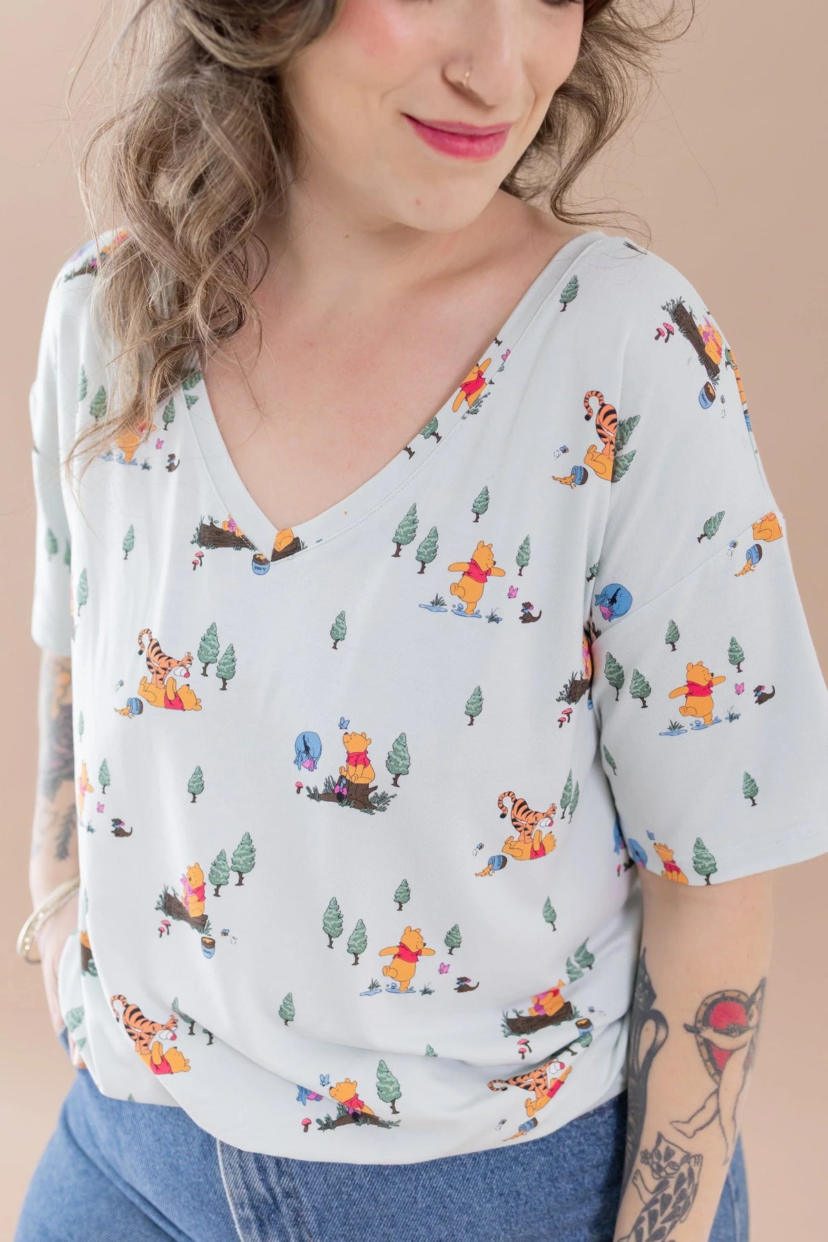 Women's Relaxed Fit V-Neck in Winnie the Pooh Hundred Acre Wood