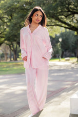 Long-Sleeved Women's Pajama Set in Small Sakura Stripe