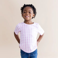 Toddler Crew Neck Tee in Gingham Thistle