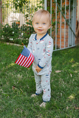 Zippered Romper in Patriotic Goose