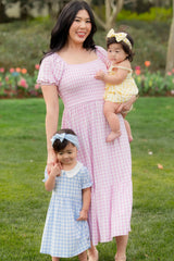 Women’s Smocked Dress in Gingham Thistle