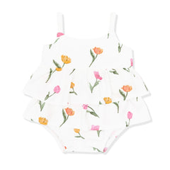 Spaghetti Strap Ruffle Romper in Tulip