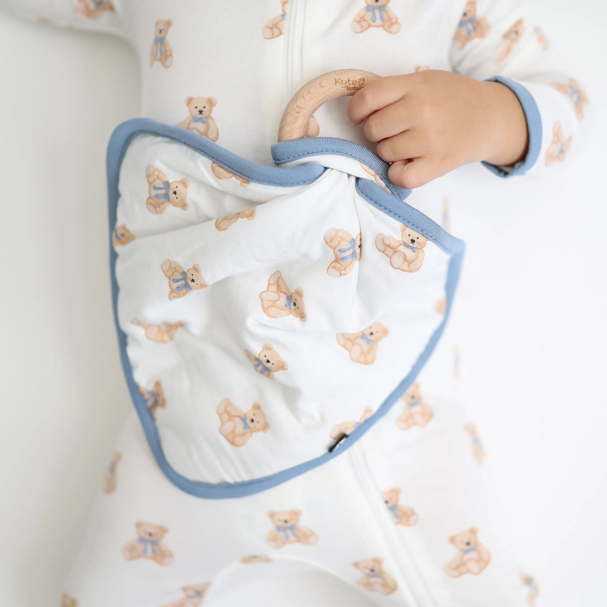 Lovey in Teddy Bear with Removable Wooden Teething Ring