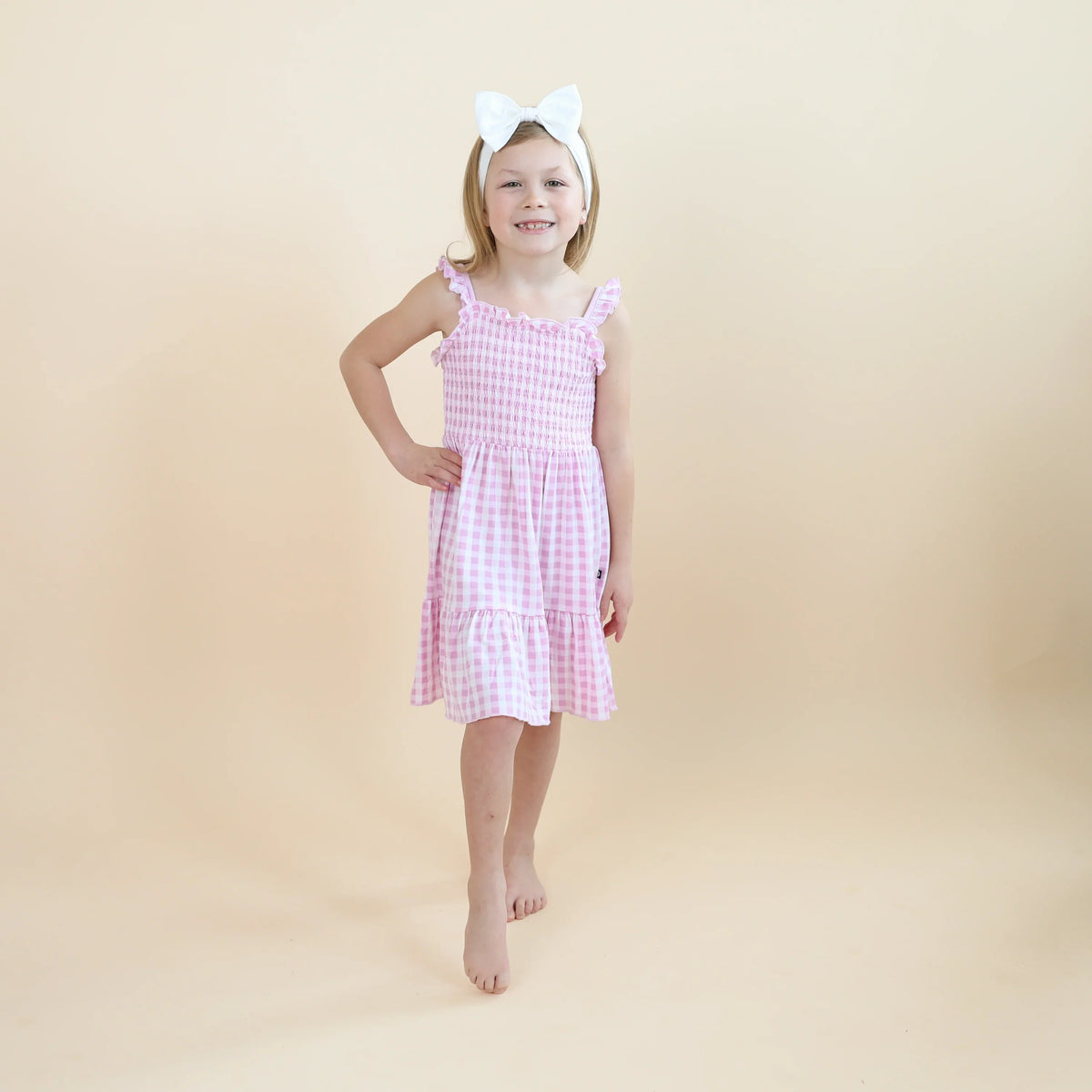 Smocked Dress in Gingham Thistle