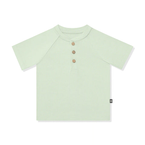 Short Sleeve Toddler Henley Tee in Basil