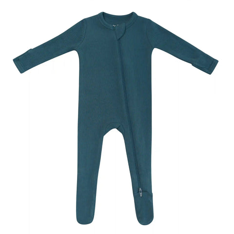 Ribbed Zipper Footie in Atlantic