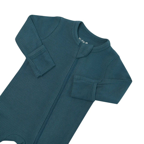 Ribbed Zipper Footie in Atlantic