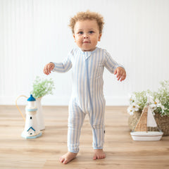 Zippered Romper in Small Mist Stripe