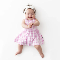 Polo Bodysuit Dress in Gingham Thistle