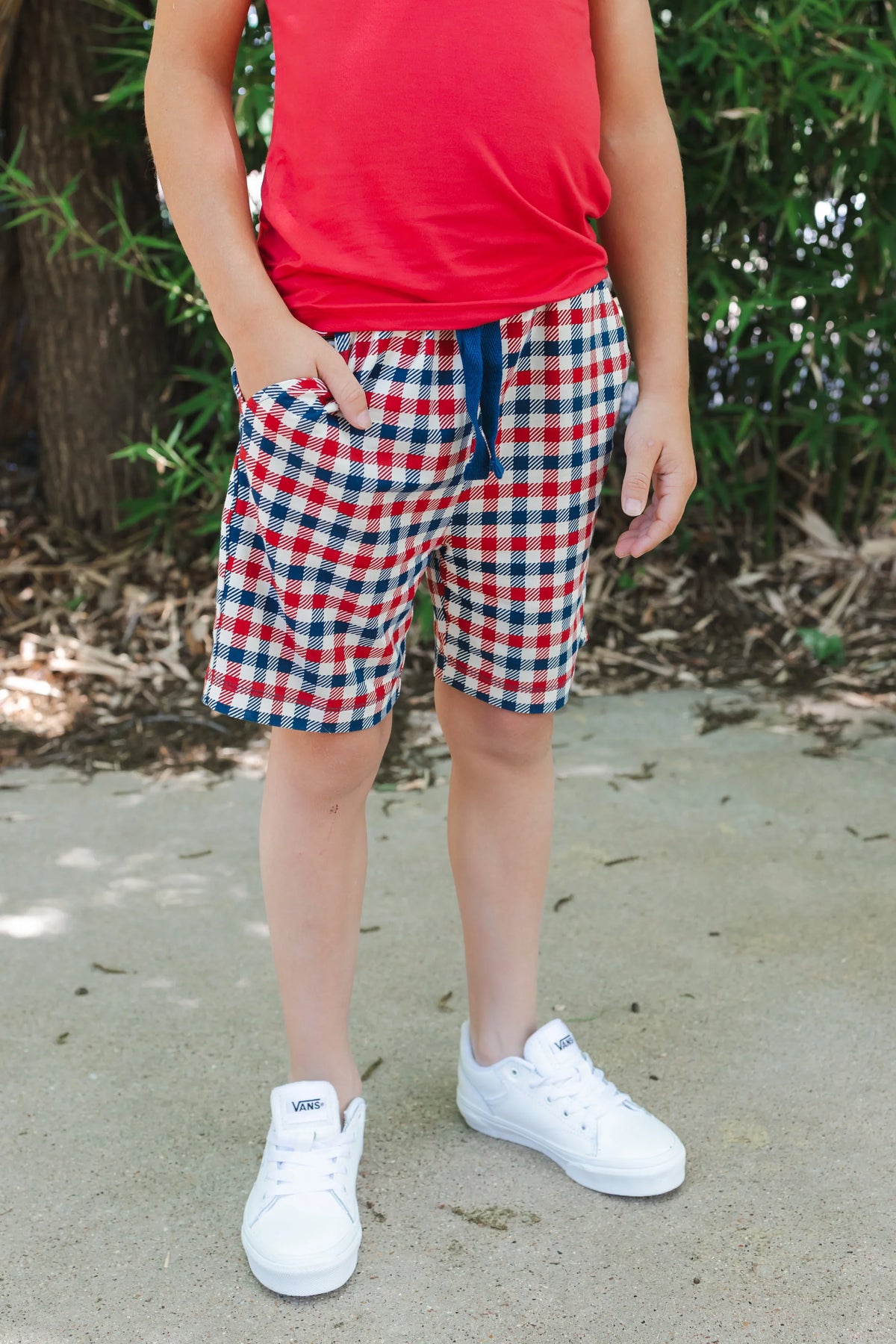 Drawstring Short in Patriotic Gingham