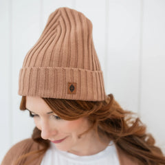 Chunky Knit Adult Ribbed Beanie in Latte