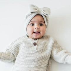Chunky Knit Bow Headband in Oat