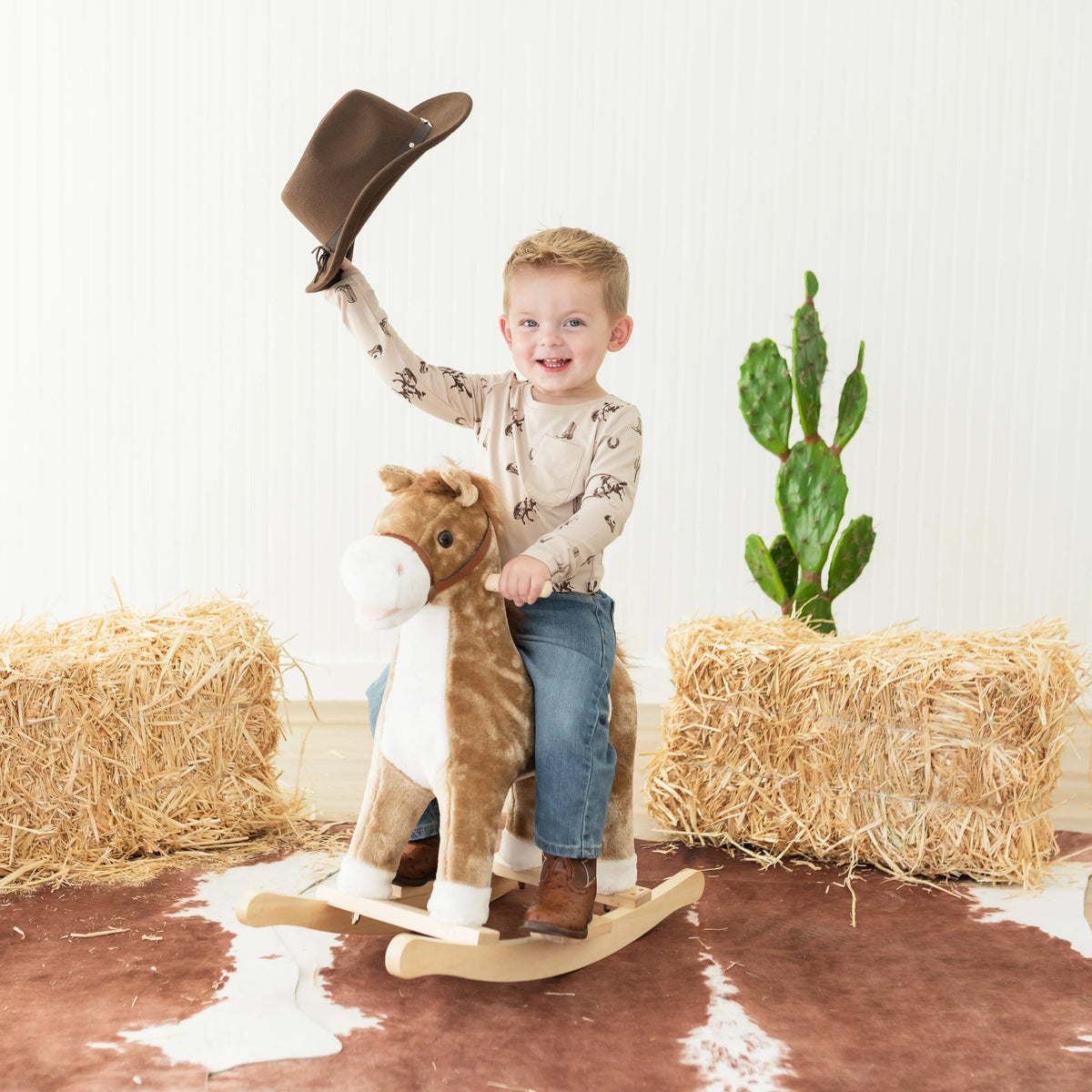 Long Sleeve Toddler Crew Neck Tee in Classic Cowboy