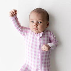Zippered Footie in Gingham Thistle