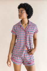 Women's Short Sleeve Pajama Set in Patriotic Gingham