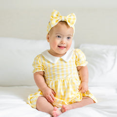 Peter Pan Collar Bodysuit Dress in Gingham Chamomile