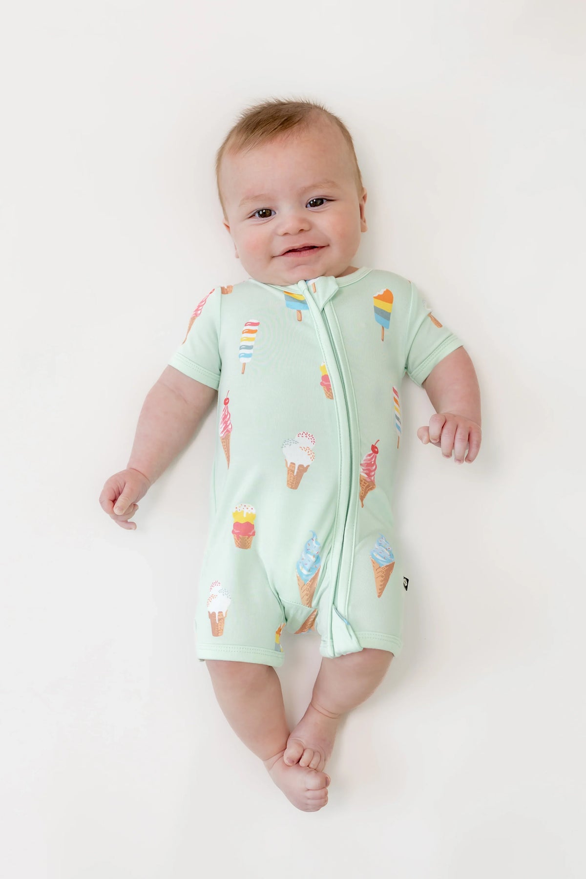 Zipper Shortall Romper in Mint Ice Cream