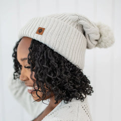 Cable Knit Adult Pom Beanie in Oat