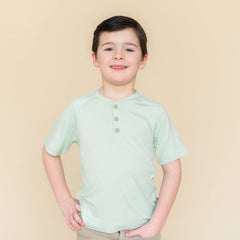 Short Sleeve Toddler Henley Tee in Basil