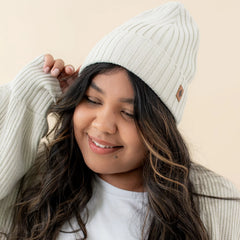 Chunky Knit Adult Ribbed Beanie in Oat