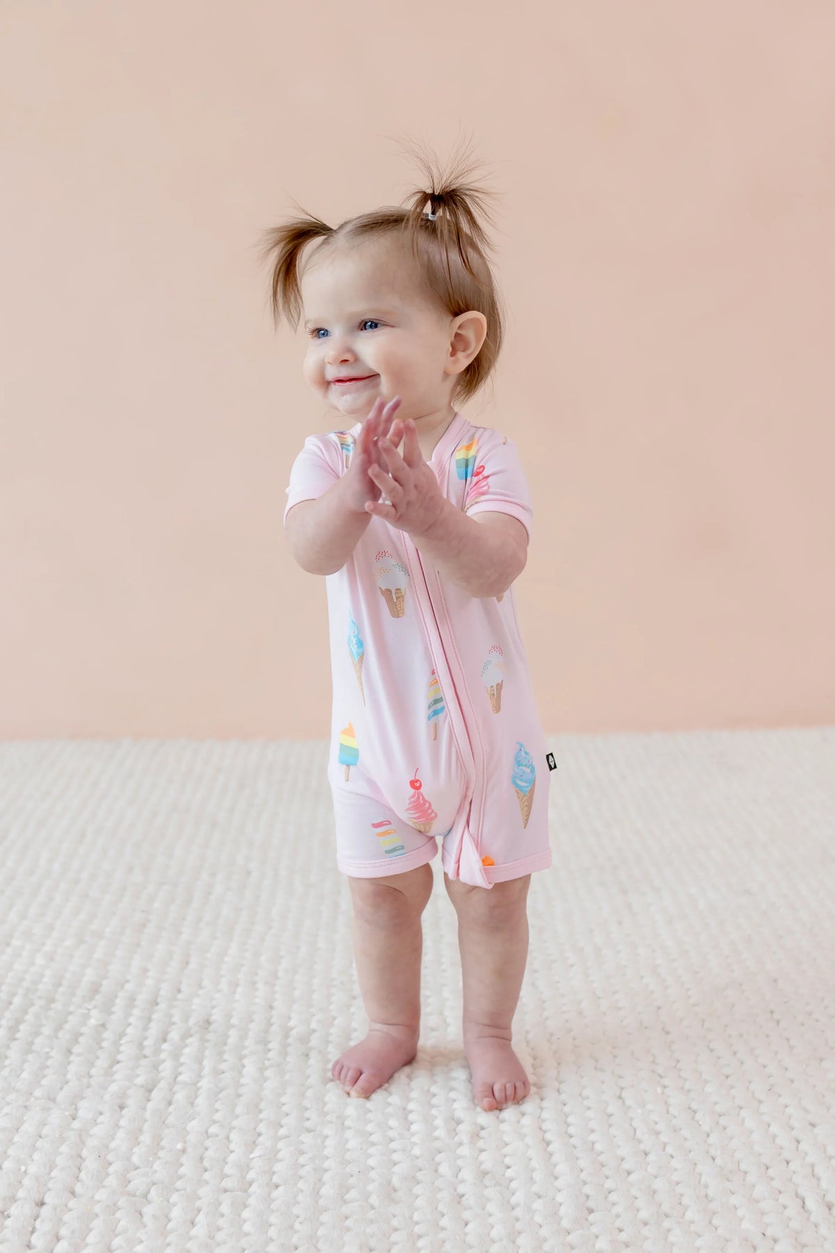 Zipper Shortall Romper in Sakura Ice Cream