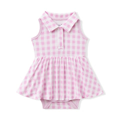 Polo Bodysuit Dress in Gingham Thistle