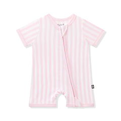 Zipper Shortall Romper in Small Sakura Stripe