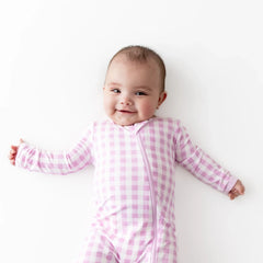 Zippered Romper in Gingham Thistle