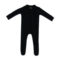 Ribbed Ruffle Zipper Footie in Midnight